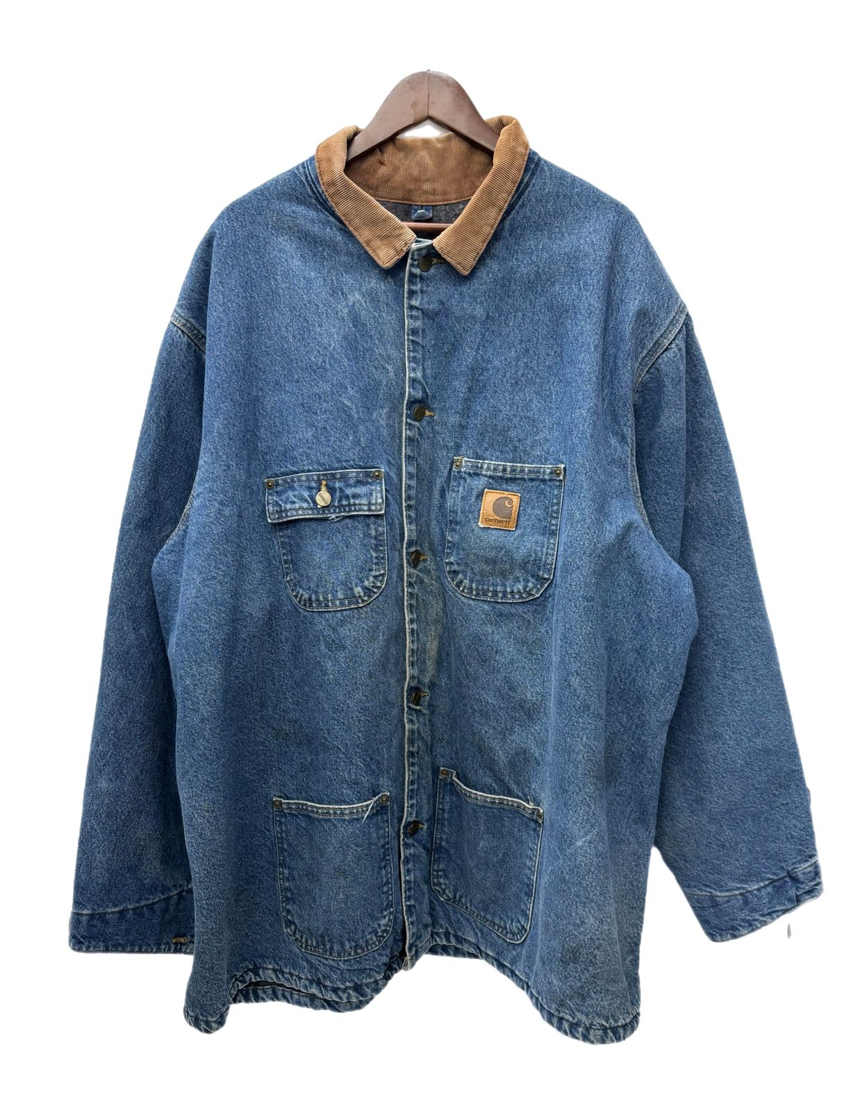 美品　カーハート　USA製　カバーオール　裏地ブランケット　襟コーデュロイ 古着 carhartt/カーハート/カバーオール/襟コーデュロイ/裏地