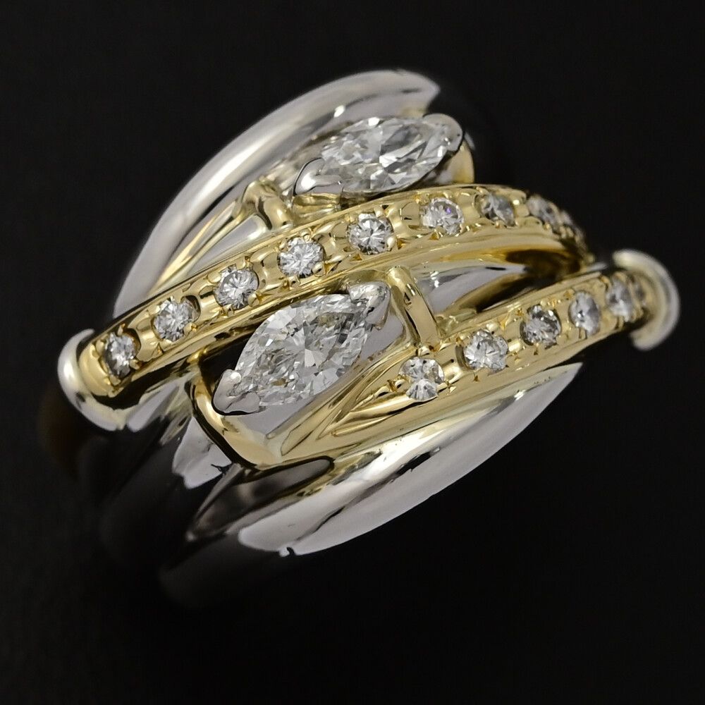 0.44ct FD 0.26ct ラウンド×マーキースミックス 2P･ダイヤモンドリング･指輪 K18 750×Pt900コンビ-Pメイン-14.1g 14号 54 ♀ N レディース 591776 SIROKUMA-CORPORATION_COM