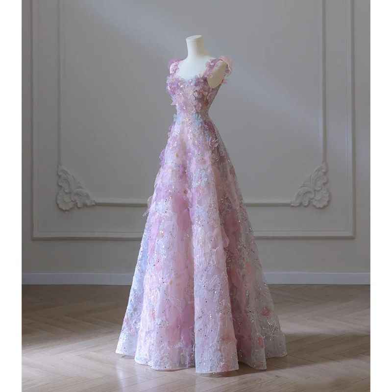 イブニングドレス パーティードレス ウェディングドレス 結婚式 披露宴 演奏会 Aライン フラワードレス