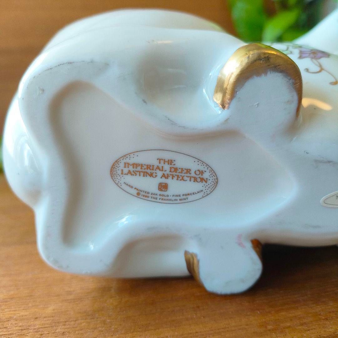 美品★フランクリンミント バンビ 鹿 花模様 陶器 置物 金彩 フィギュリン 美品☆ フランクリンミント フィギュリン 鹿 バンビ 陶器 置物