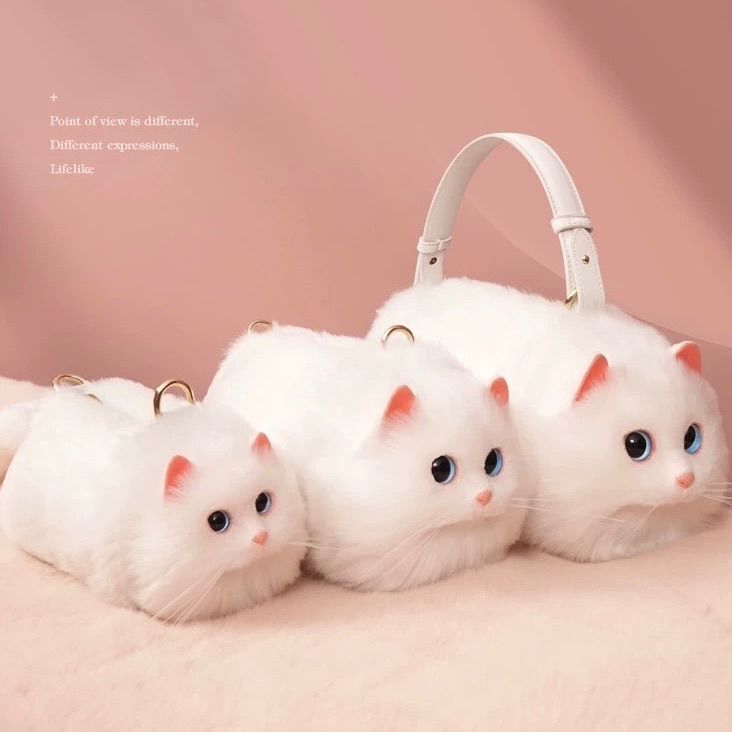 Mサイズ もふもふリアルな可愛い猫バッグ 白猫 ファー 猫 グッズ
