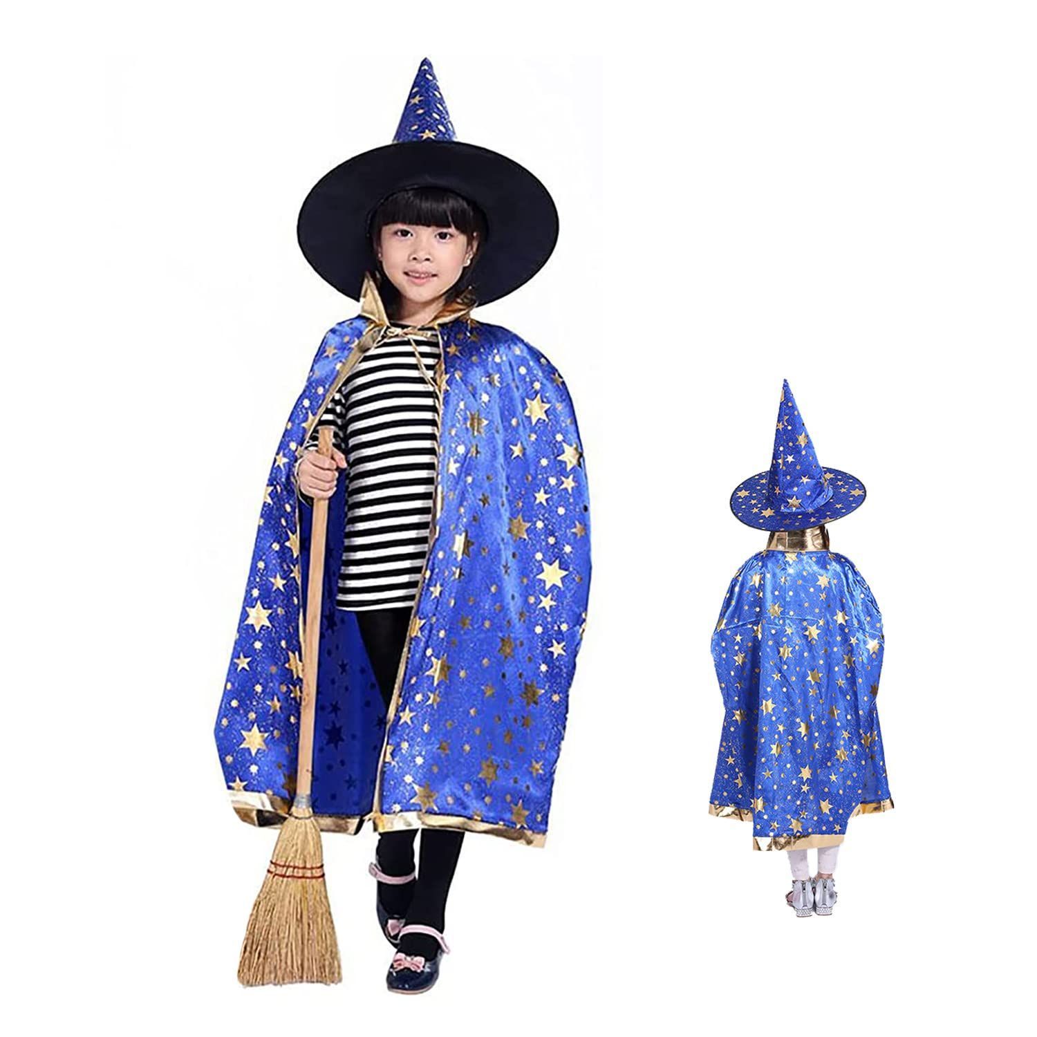 売切注意 仮装 子供 魔女 ハロウィン 魔法使い マント コスプレ 魔法師 可愛い 人気 キッズ SVNVIOZ 女の子 男の子 男女兼用 パーティー イベント 学園祭に大活躍 ブルー