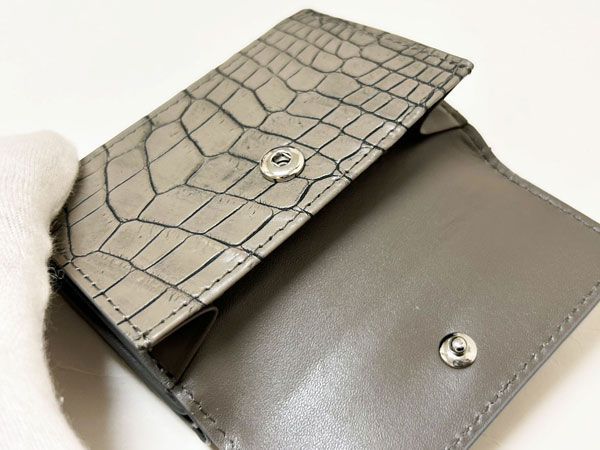 財布 クロコダイル くすみベージュ 三つ折り 財布 スマートウォレット 