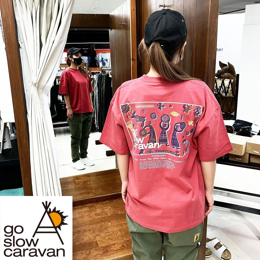 go slow caravan 民族祭り USA/C スクエア LOGO バックプリント ゆったり TEE ☆ゴースローキャラバン メンズ 男女兼用 ユニセックス 半袖 Tシャツ