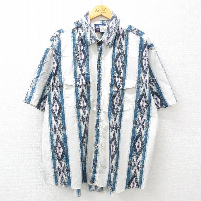 XL/古着 ラングラー 半袖 ウエスタン シャツ メンズ 90s ネイティブ柄 ラグ柄 白他 ホワイト 24apr03 中古 トップス