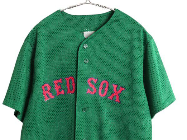 レッドソックス ベースボール シャツ メンズ M 程/ 古着 MLB オフィシャル マジェスティック 大リーグ ユニフォーム ゲームシャツ メッシュ お得なクーポン配布中!】 レッドソックス ベースボール シャツ