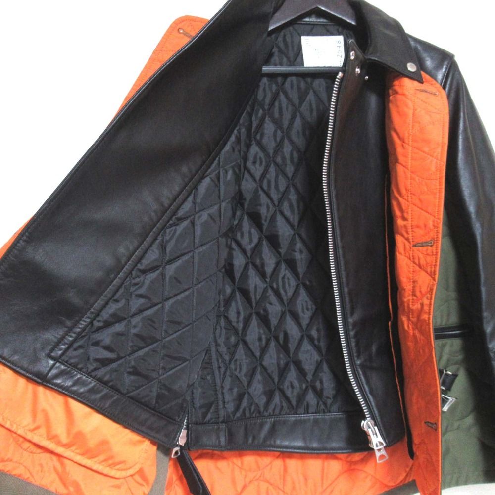 美品 21AW sacai サカイ キルティング×レザー ドッキング ライダース 