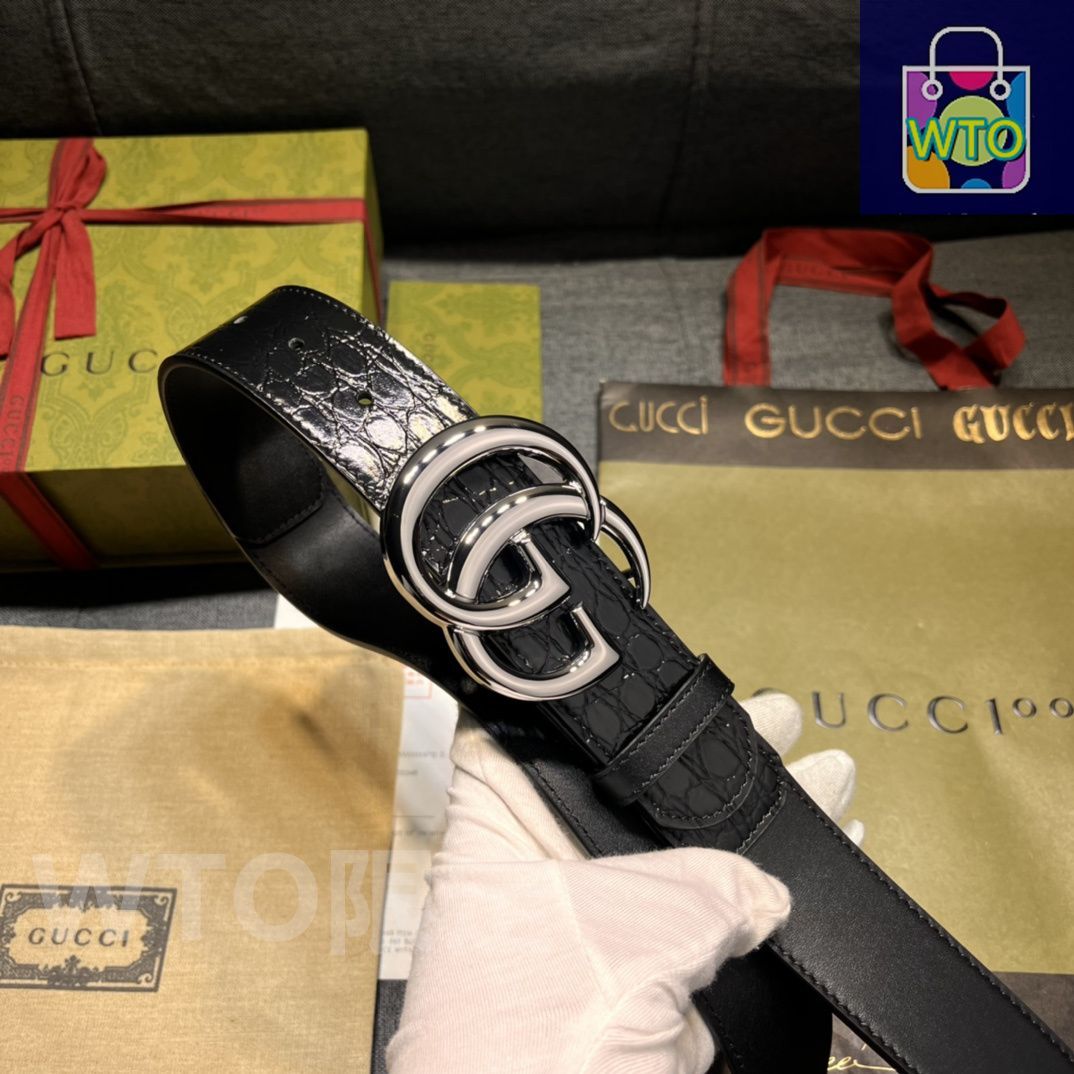 今日特価】GUCCI New Model ブラックレザーベルト with GG