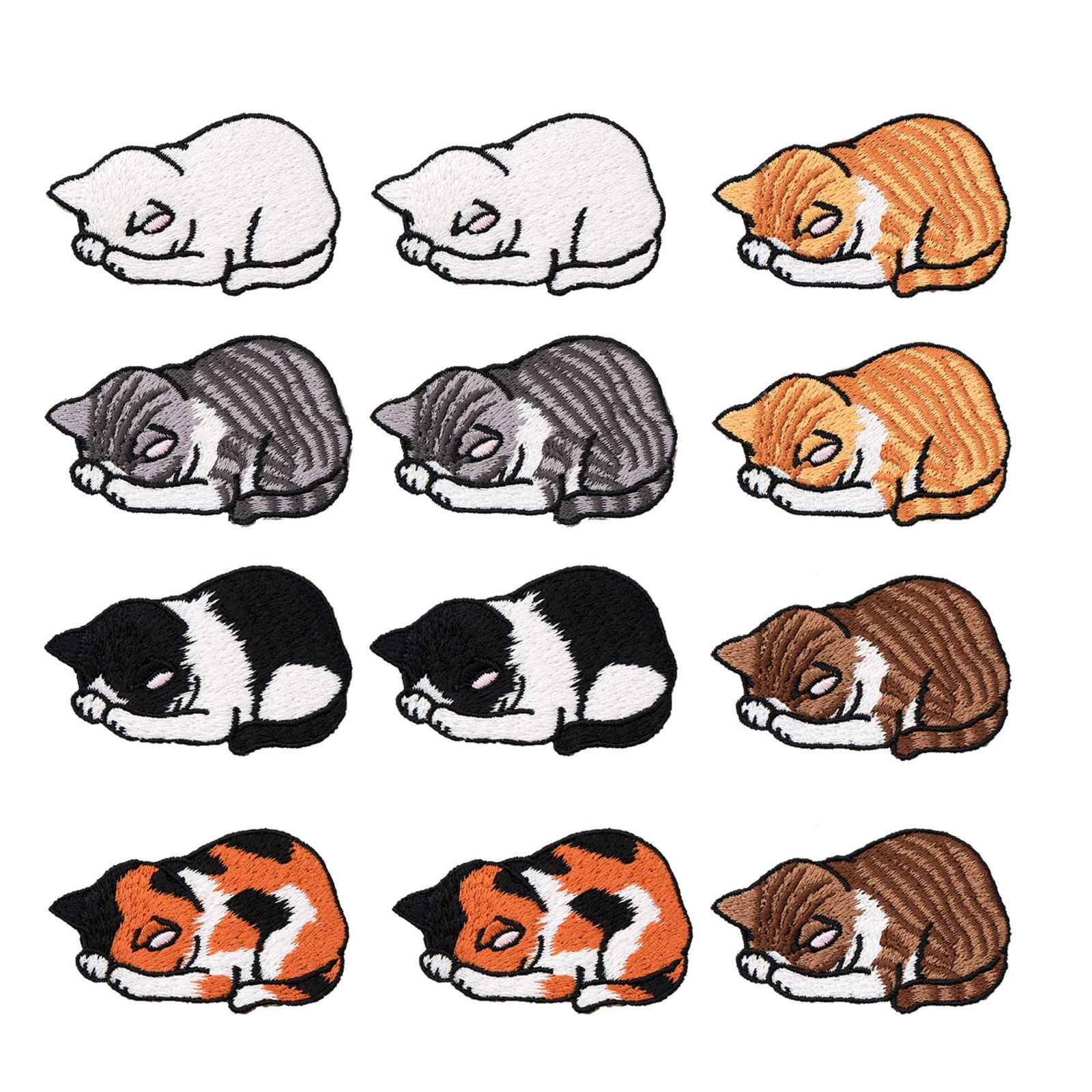 【人気商品】6種 眠る猫 合計12枚セット アイロン 猫 刺繍ワッペン DAIVARNING