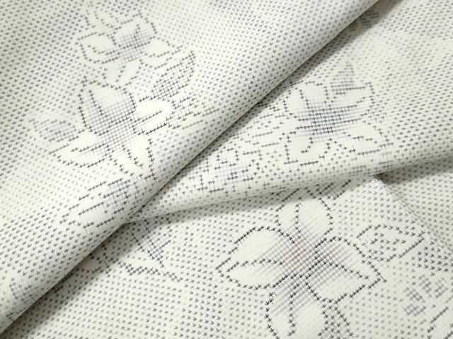 平和屋着物○本場大島紬 白大島 9マルキ 草花文 正絹 逸品 未使用