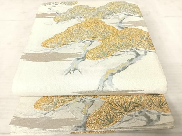 平和屋着物◎綴れ 六通柄袋帯 枝松文 金銀糸 銀通し地 正絹 逸品