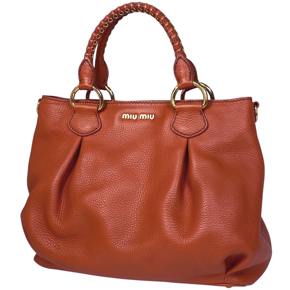 miu miu オレンジ レザートートバッグ