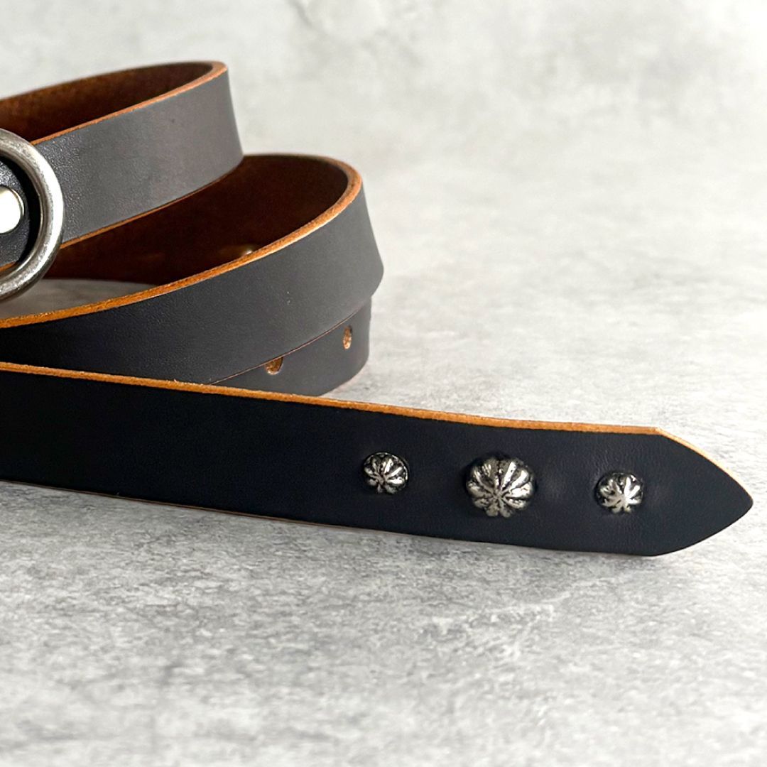次回入荷 2月中旬】 スタッズナローベルト 茶芯レザー スタッズベルト