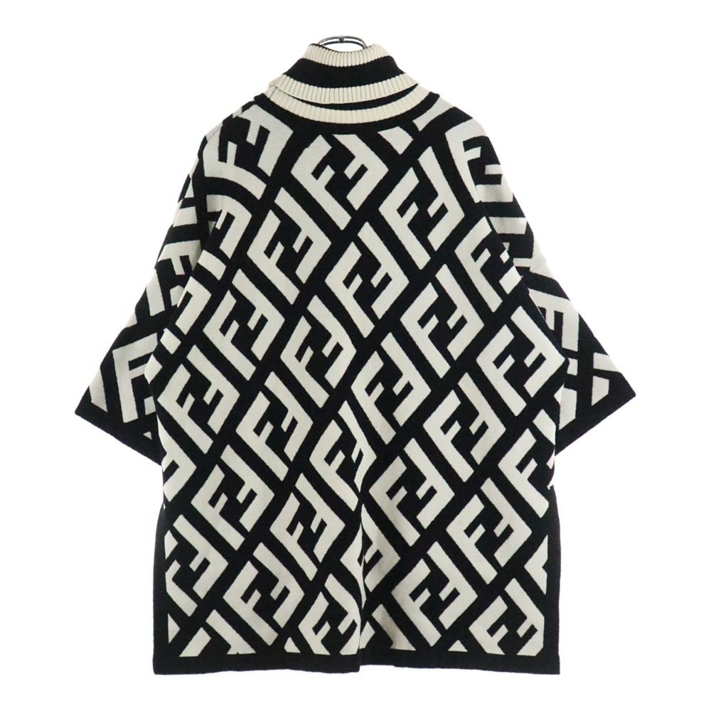 FENDI フェンディ ワッペンロゴ ズッカ総柄 オーバーサイズ ウール ニット セーター ポンチョ トップス ブラック ホワイト レディース FZY639 A3PU
