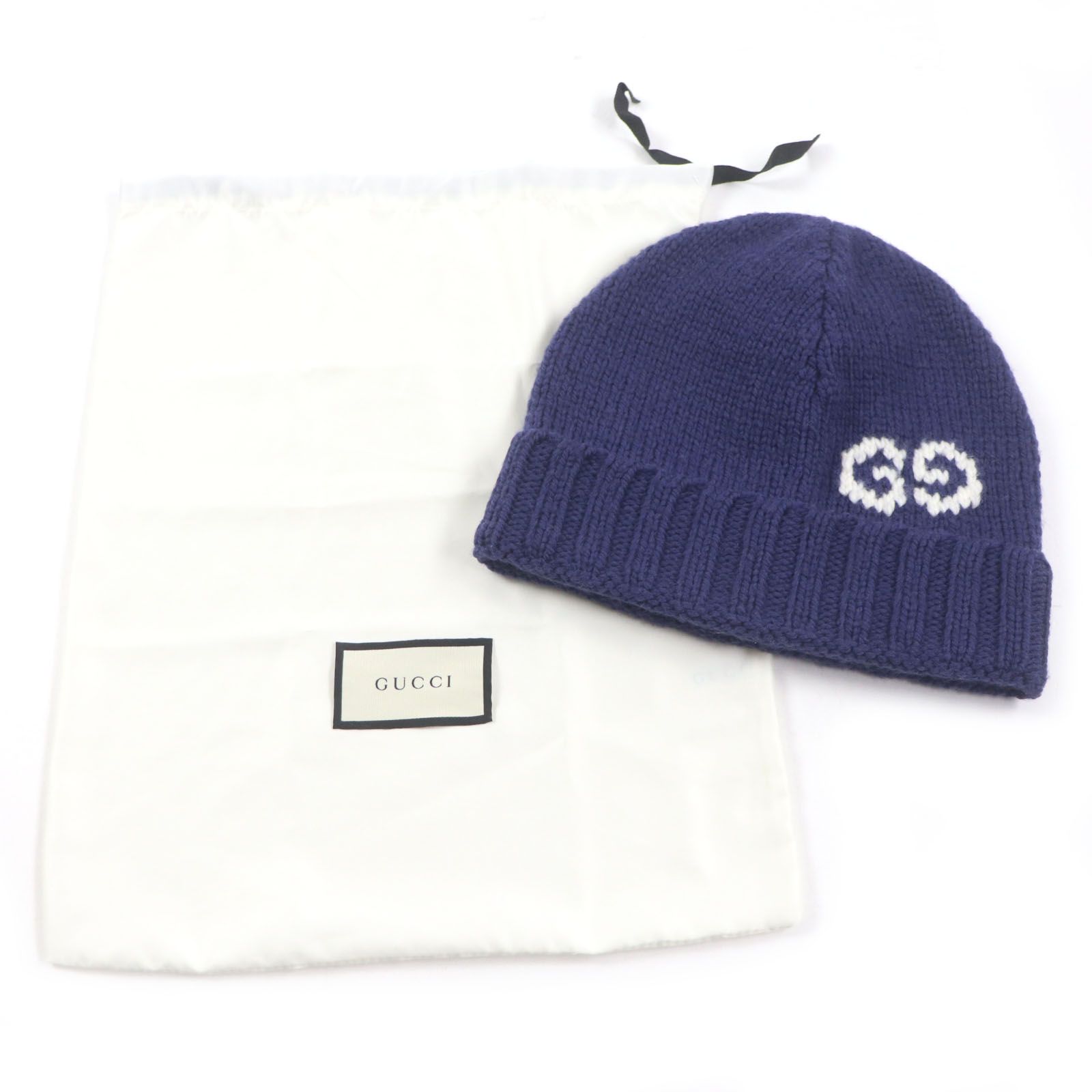 美品▽GUCCI グッチ 602886 GG LOGO KNIT BAENIE ウール100