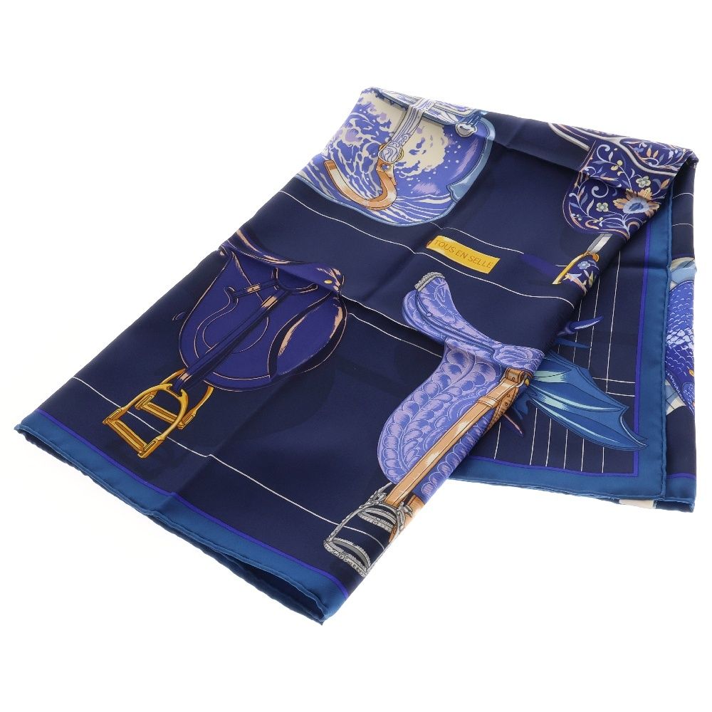 HERMES (エルメス) カレ90 TOUS EN SELLE すべては鞍の中に ブルー