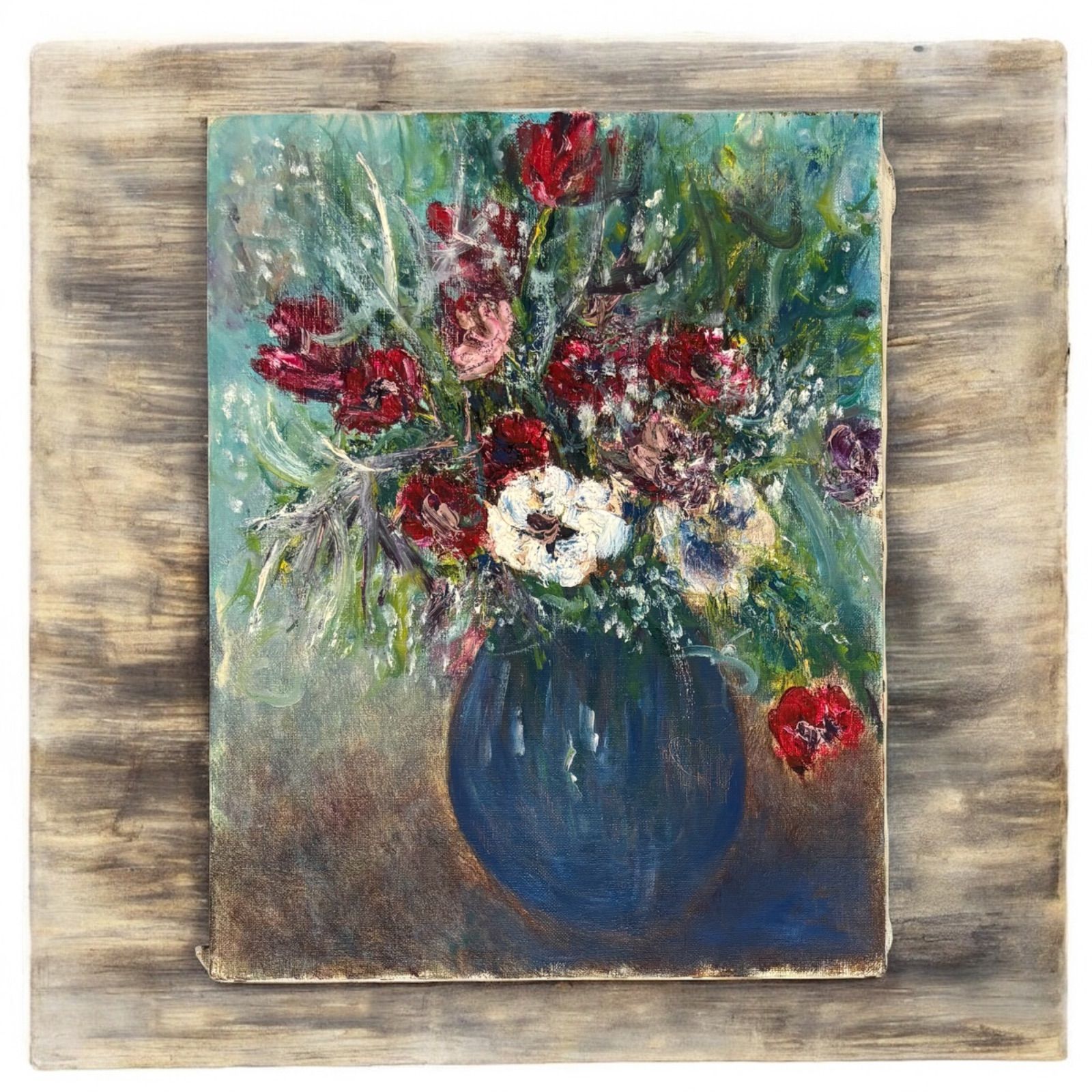 油絵 絵 花 花瓶 原画 幸運を運ぶミモザ 玄関やリビングに飾る癒やしの