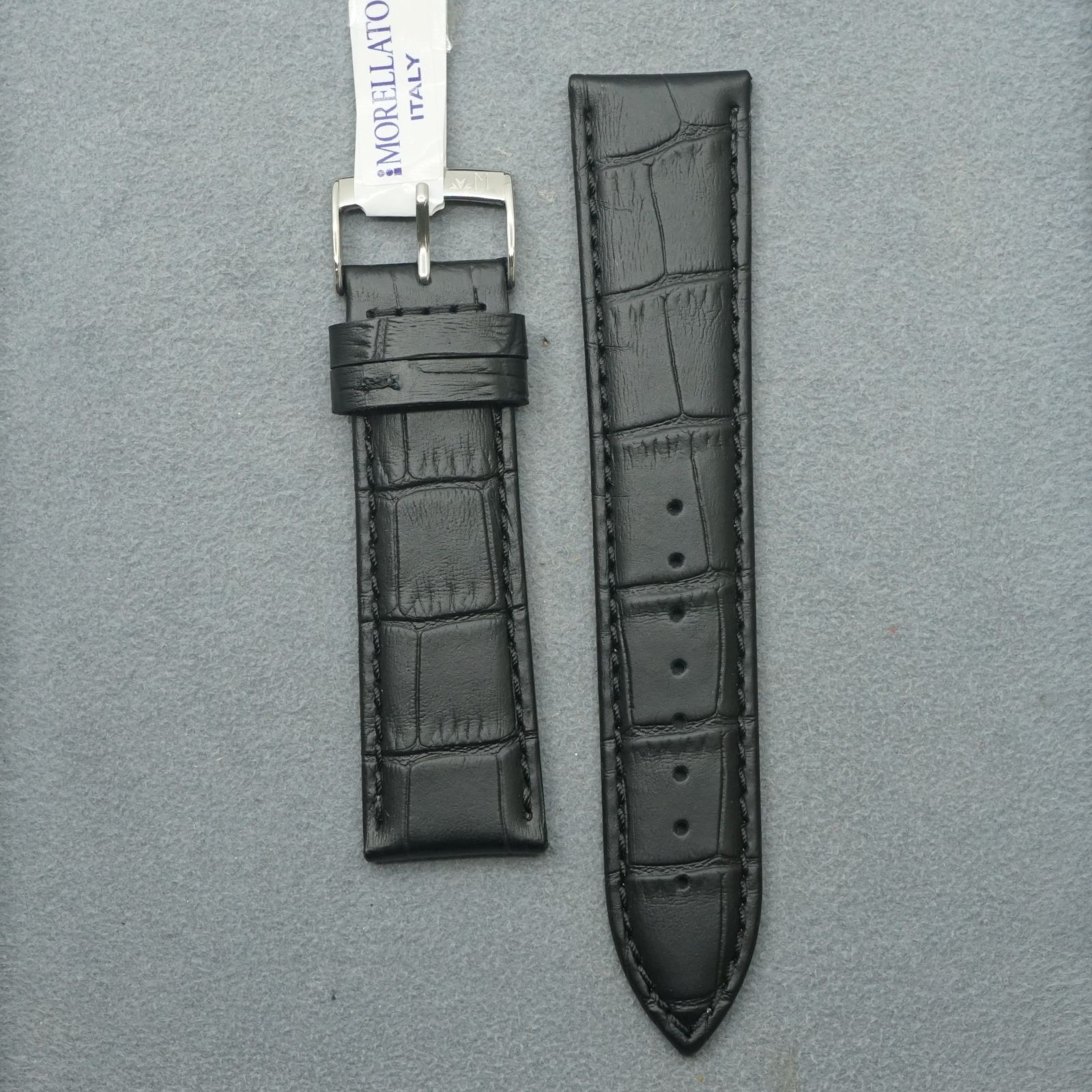 デッドストック品 モレラート MORELLATO BOLLE アリゲーター型押しカーフ レザー ブラック 22mm 時計バンド 時計ベルト バンド交換 人気 おしゃれ 25-M-367