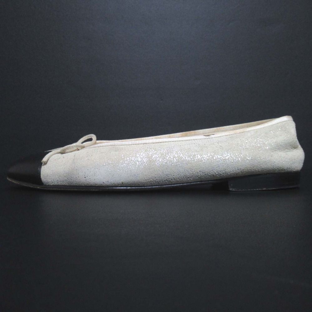 CHANEL シャネル ココマーク リボン バレリーナ フラットパンプス G02819 サイズ39C 25cm相当 ベージュ×ブラック レディース 古着