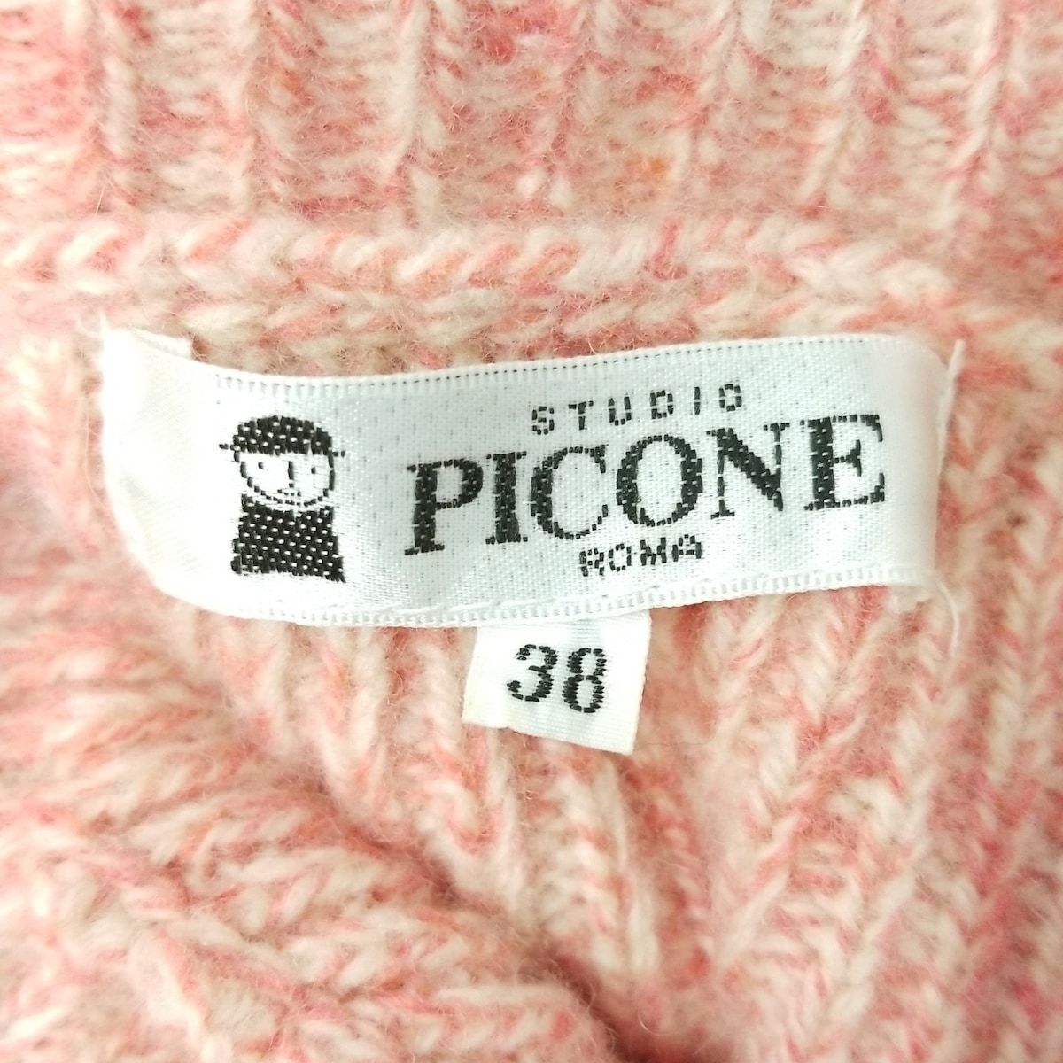 PICONE(ピッコーネ) カーディガン サイズ38 S レディース美品  - ピンク×アイボリー 七分袖 PICONE(ピッコーネ) カーディガン サイズ38 S レディース美品