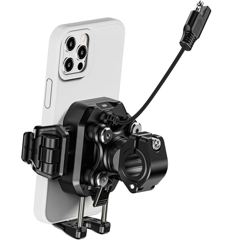 Kaedear カエディア バイク スマホホルダー QI ワイヤレス充電 USB電源 携帯ホルダー バイク用スマホホルダー 振動吸収 マウント エアーマウント 一体型 クイックレバー コンパクト サイドボタン干渉調整 中間マウント防犯タイプ クイック
