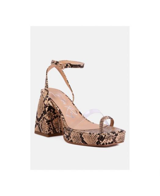 ロンドンラグ レディース サンダル シューズ Womens Such Flirt Snake Print Triangular Block Heel Sandals Dark brown