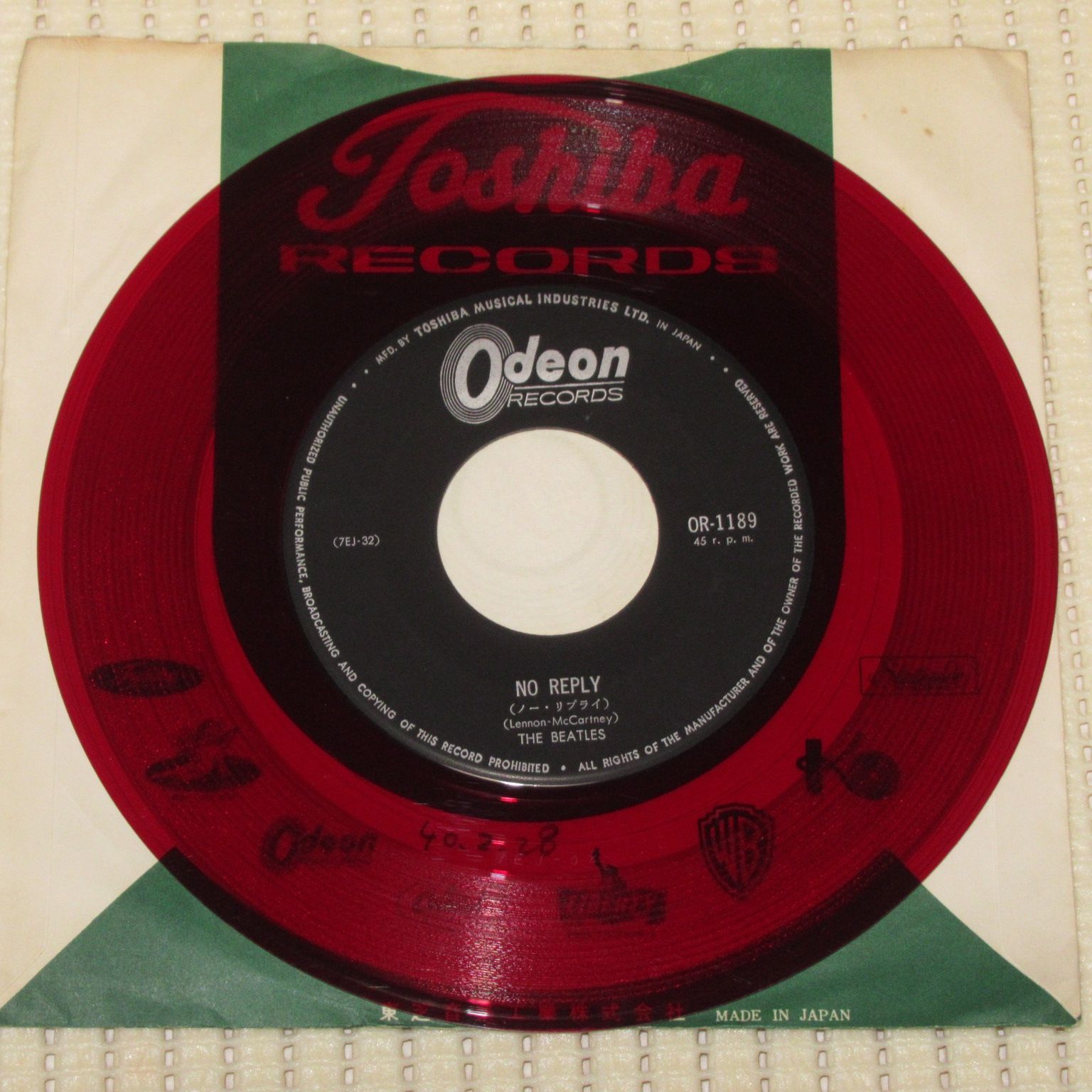 シングルレコード 赤盤 ビートルズ ノー・リプライ OR-1189 BEATLES NO