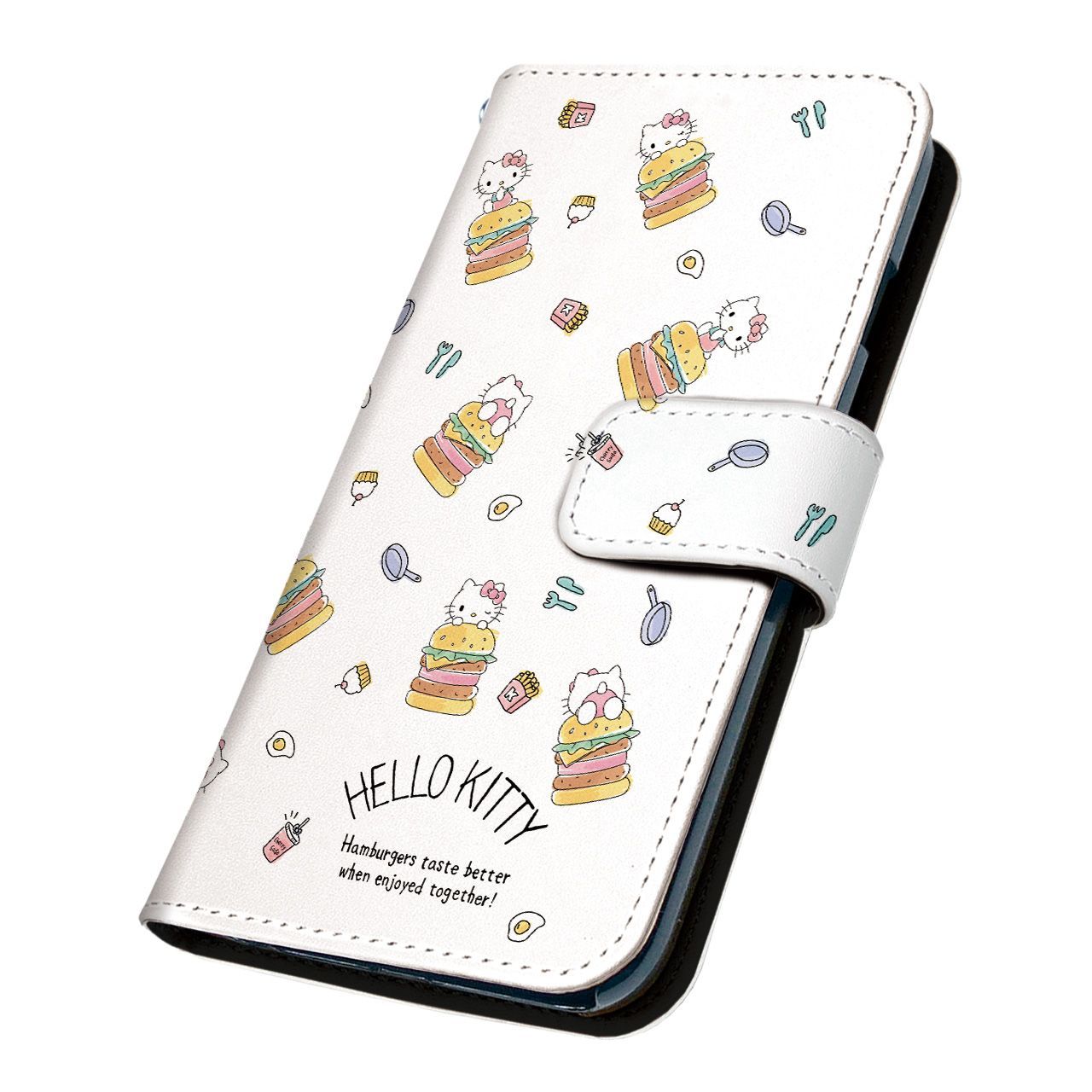 サンリオ 正規品 ハローキティ AQUOS R9 A401SH ケース 手帳型 スマホケース [デザイン:16.ハンバーガーPT/マグネットハンドあり] SANRIO キティ