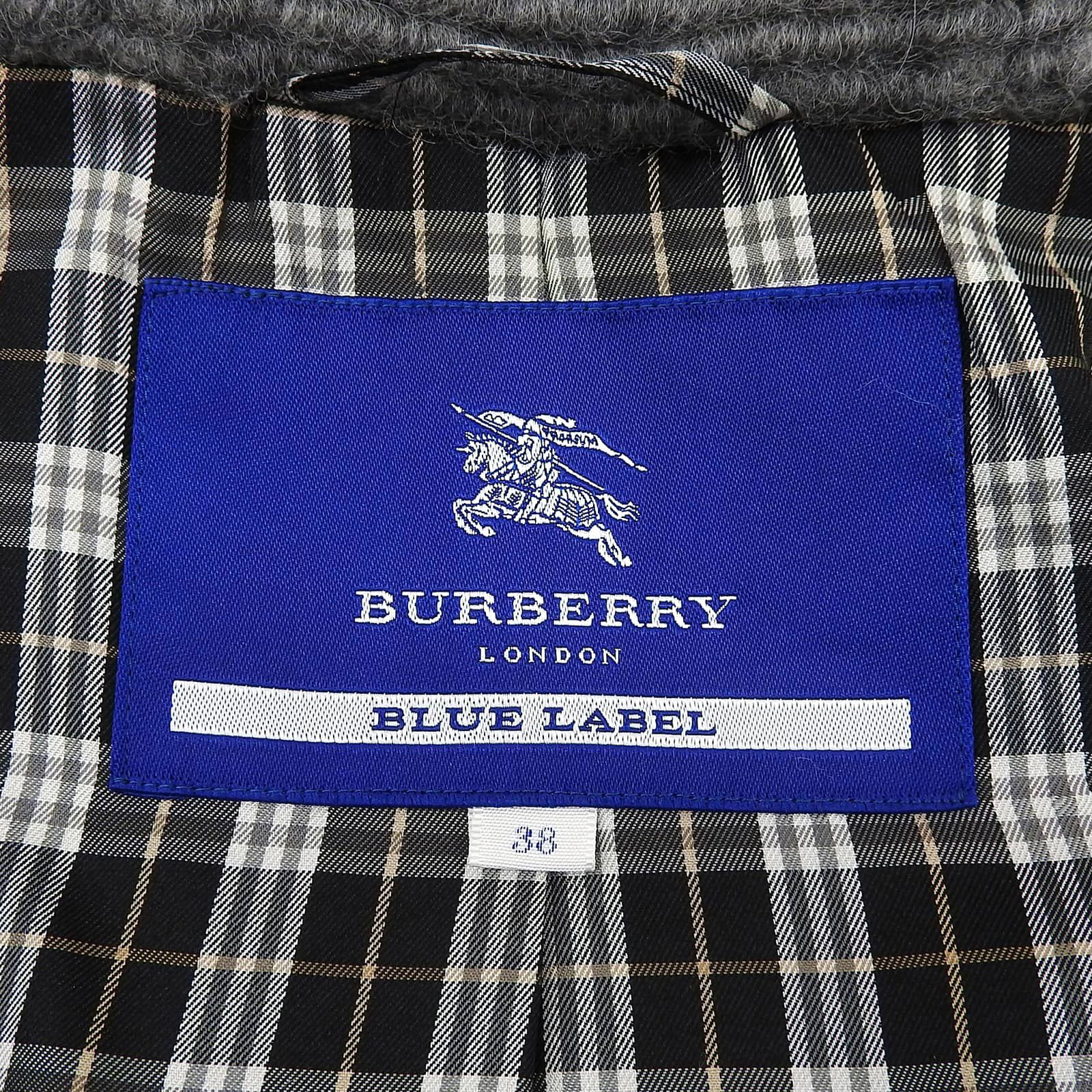 ▲BURBERRY BLUE LABEL バーバリーブルーレーベル モヘア混 ファー フード付き 革紐トグルボタン ウールニット ポンチョ ダッフルコート グレー 38 正規品 レディース WWW_OLIVIERBERNSTEIN_COM