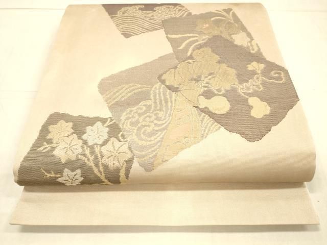 平和屋着物＊夏物 太鼓柄袋帯 流水千鳥舟文 瓢箪 金糸 正絹 逸品