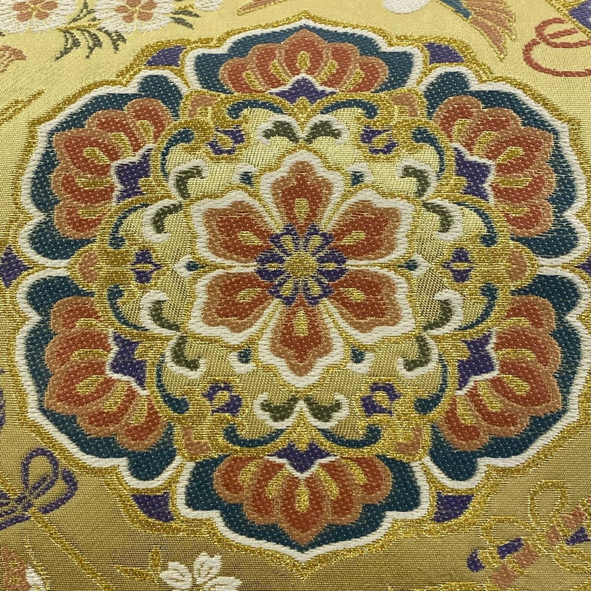 袋帯 名品 華文 楽器 金糸 箔 金色 六通 正絹