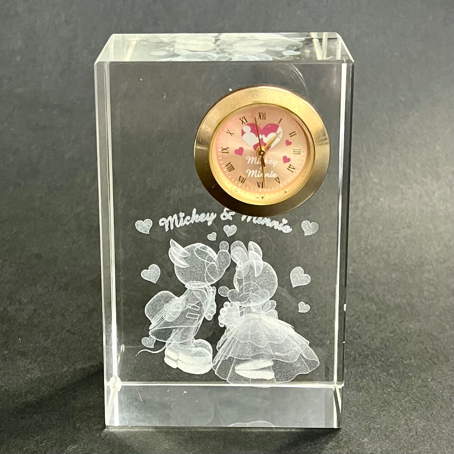 Disneyland ミッキー＆ミニー 置時計 美品⭐️プレミアムクリスタルクロック】 ディズニー／ミッキー&ミニー