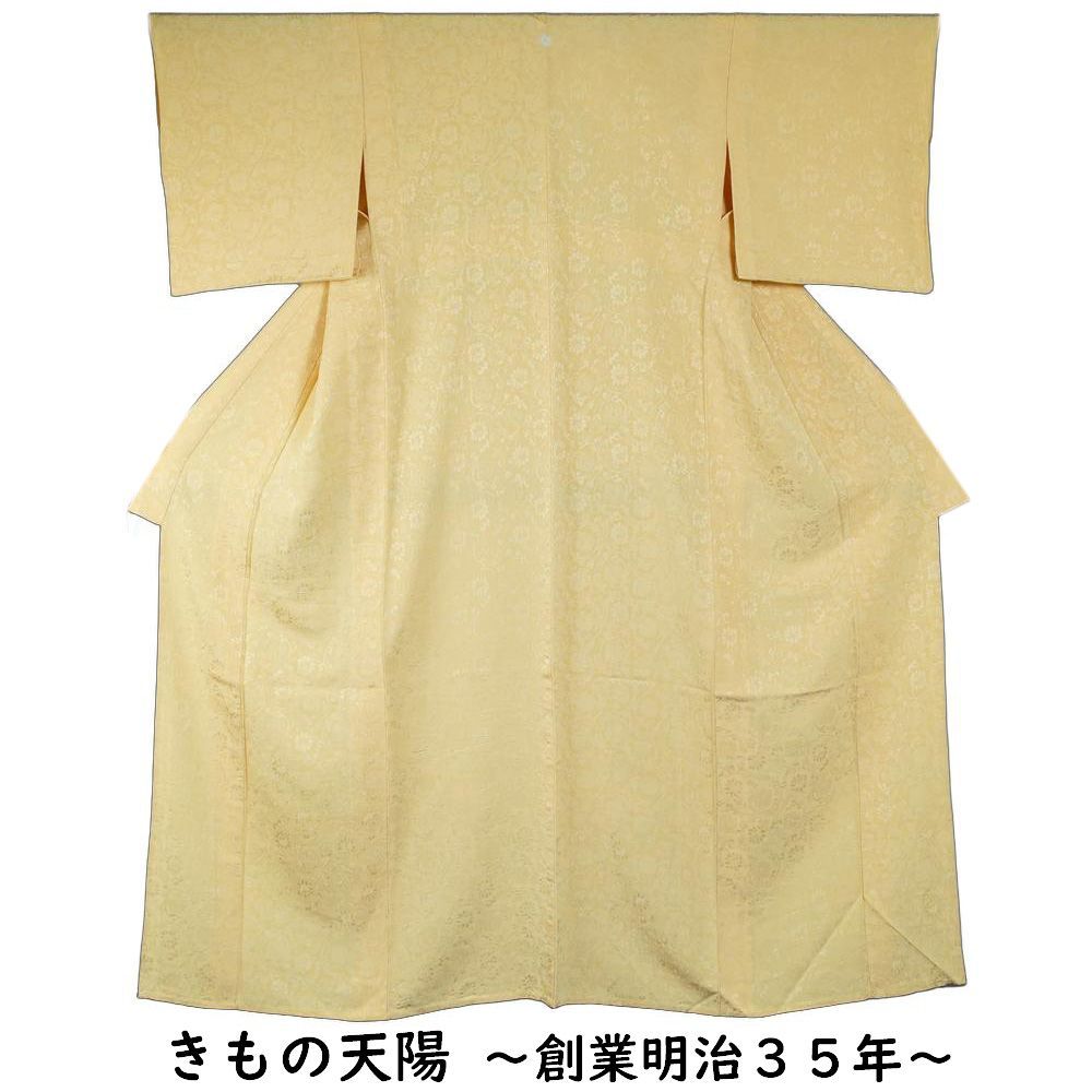 単衣 着物 色無地 唐花模様 紋意匠 丸に剣片喰紋 Sサイズ 落ち着いたライトシフォン色系 正絹 無地 リサイクル着物 色無地 単衣 色無地 着物 色無地 紋 色無地 単衣 正絹 リサイクル色無地 リサイクル 色無地 初釜 お茶 お茶会