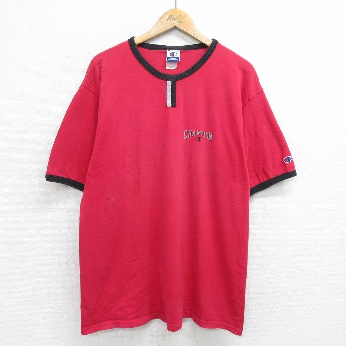 XL/古着 チャンピオン champion 半袖 ビンテージ Tシャツ メンズ 00s ワンポイントロゴ チョコチン クルーネック 赤他 レッド リンガー spe