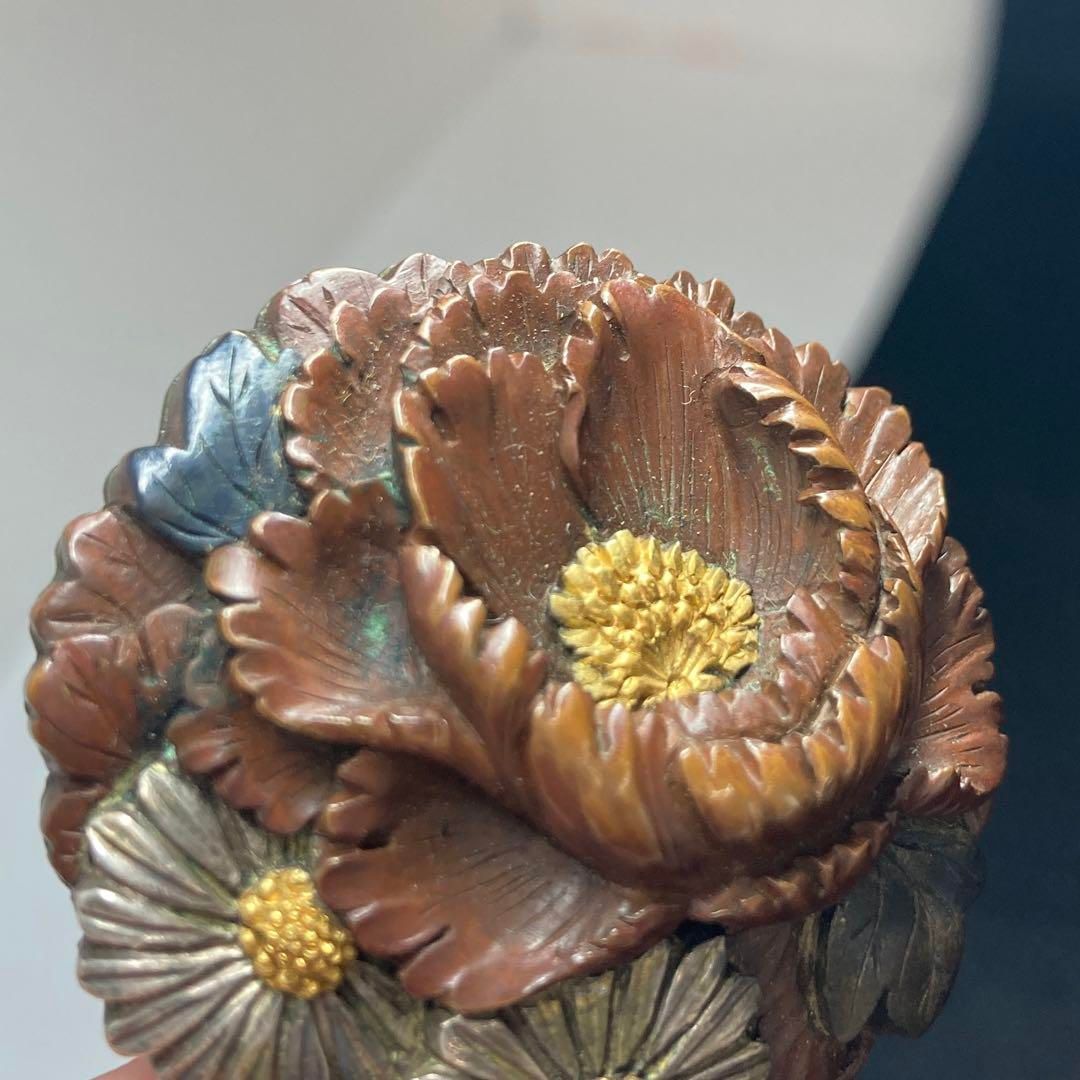 喜久在銘 上金工細工菊図帯留 蓋無木 36g 東Y5-0531 トヒウ