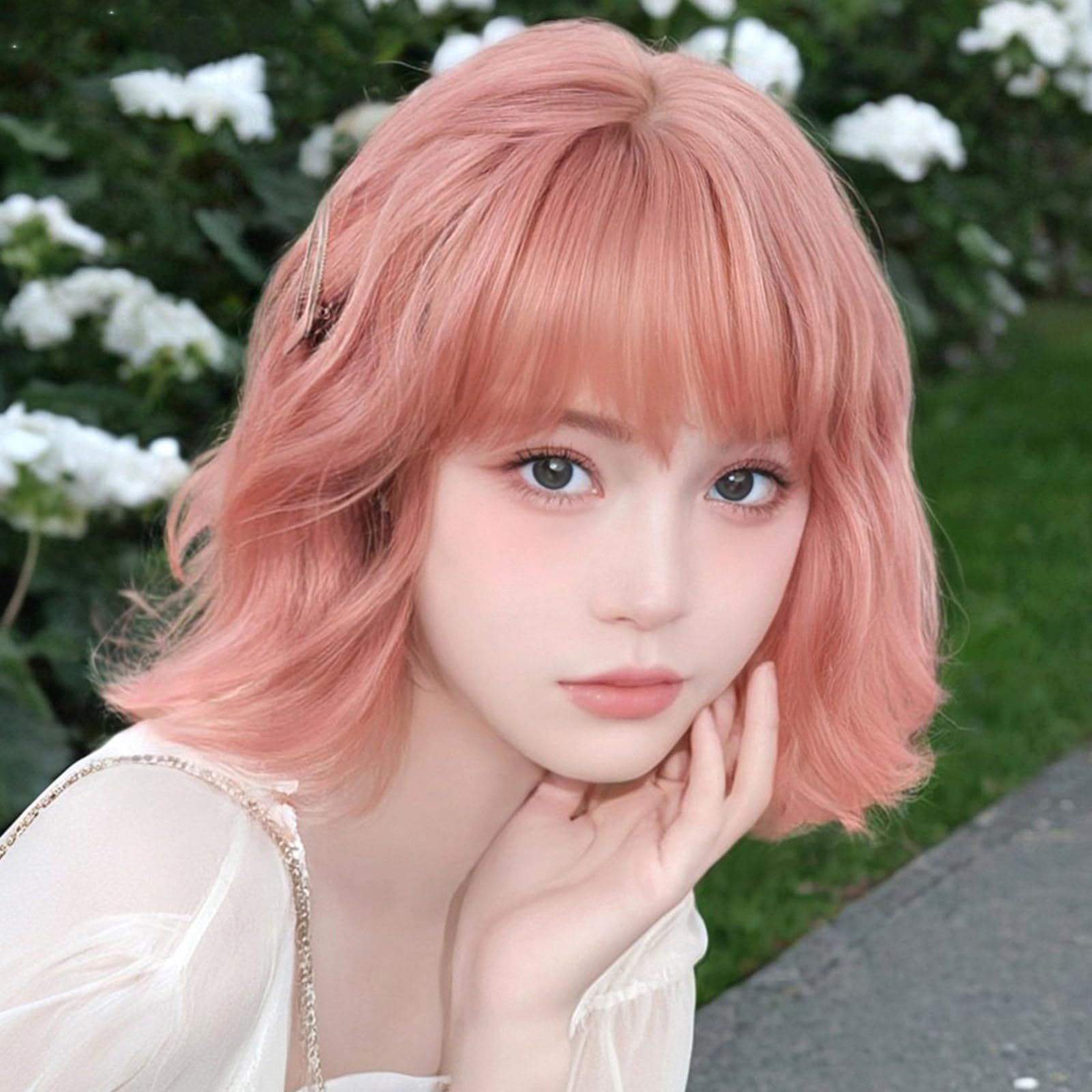 HAIRCUBE ウィッグ ボブ カール ショート ピンク ウィッグ 女装
