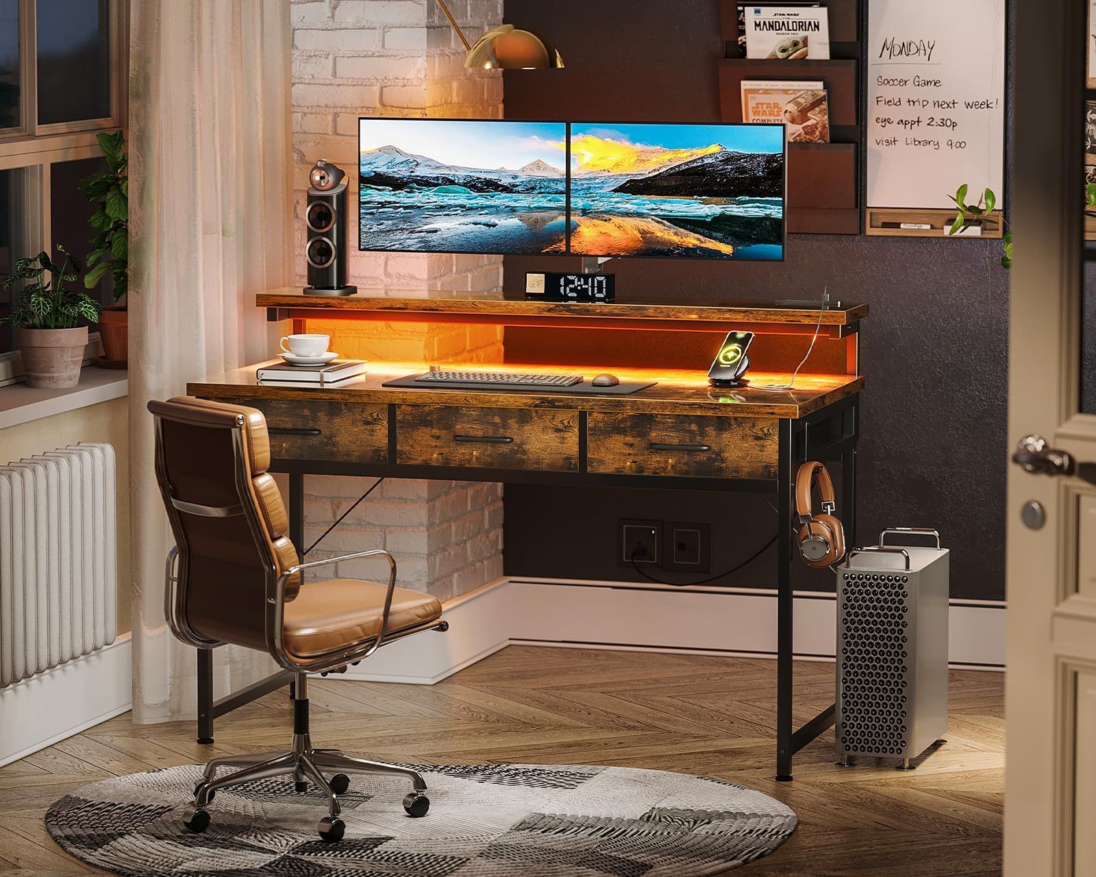 ビンテージ調パソコンデスク キーボードスライダー付き 幅120cm