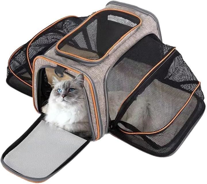 Kidsmal 拡張型 ペット キャリー ゲージ 猫 犬 折りたたみ 軽量 飛び出し 防止 洗える マット お出かけ ブラック 両面拡張タイプ