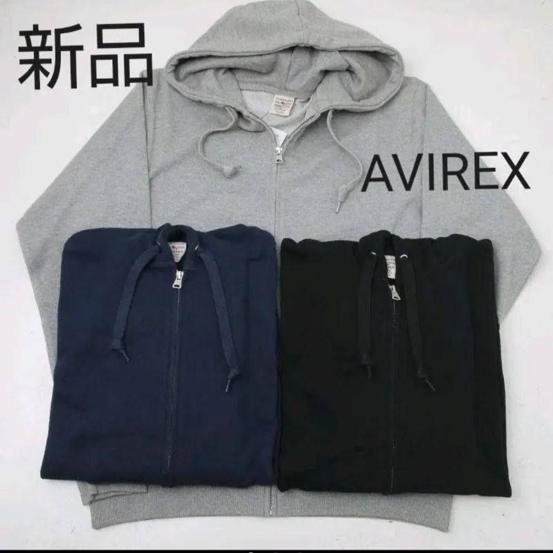 AVIREX ネイビー 無地フルジップ スウェットパーカー