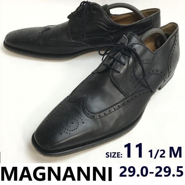|スペイン製 マグナーニ|MAGNANNI 本革|ロングノーズ|ウイングチップ 11.5|29.0-29.5|黒 ビジネス|ドレスシューズ|SHOES◆bi-172<sale>