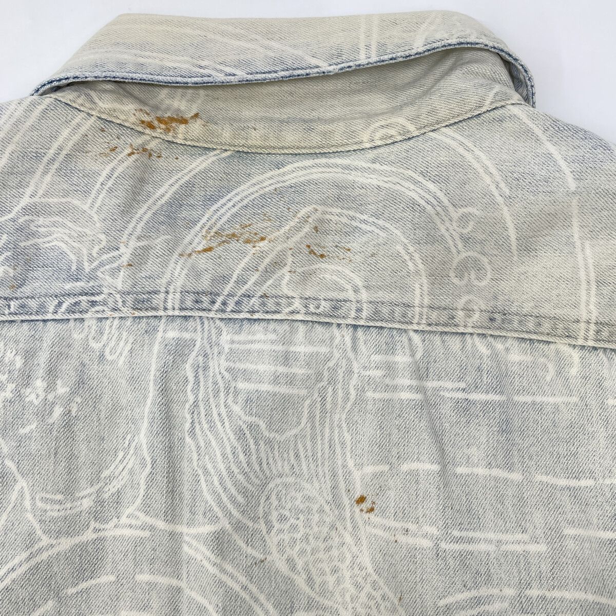 RRL ダブルアールエル ﾗｲﾄﾌﾞﾙｰ 総柄 ﾃﾞﾆﾑ 半袖ｼｬﾂ M チェックシャツ ベージュ系