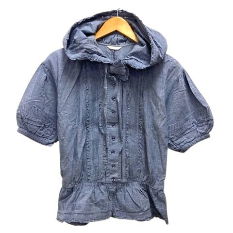 最終値下 ピンクハウス フード付羽織りブラウス ネイビー 日本製 Fサイズ 美品 ピンクハウス PINK HOUSE シャツ ブラウス フード フリル