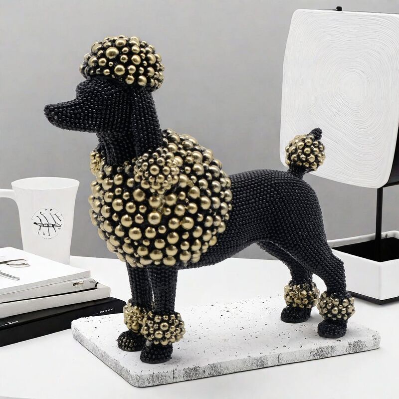 プードル 置物 樹脂ビーズ キラキラ フィギュア ブラック 手作り リアル 手工芸 オブジェ インテリア 装飾 おしゃれ かわいい 賢い 聡明 犬 癒し リビング 寝室 卓上 プレゼント 動物 黒