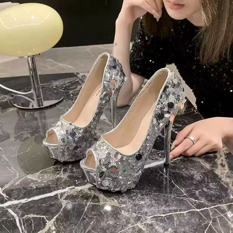 美脚サンダルハイヒールレディースキャバパンプス厚底サンダルオープントゥ靴歩きやすいポインテッドトゥパンプス透明ヒールキャバ嬢シューズ 2色からお選び