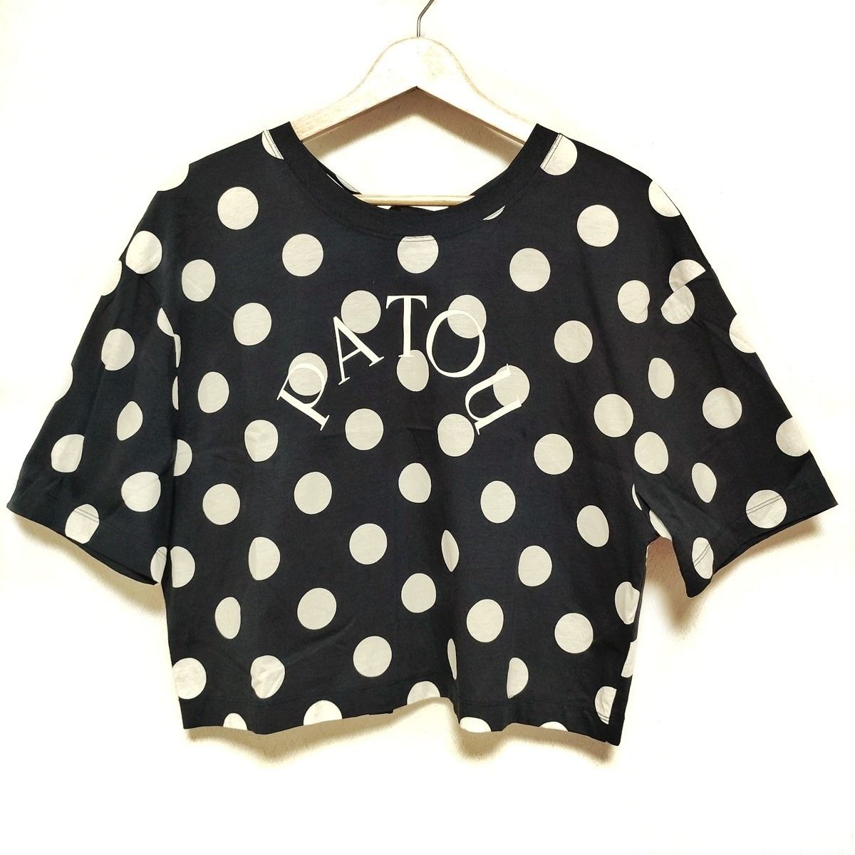 PATOU パトゥ 半袖カットソー サイズXL レディース - ダークネイビー×白 スリットバック|ドット柄|ロゴ