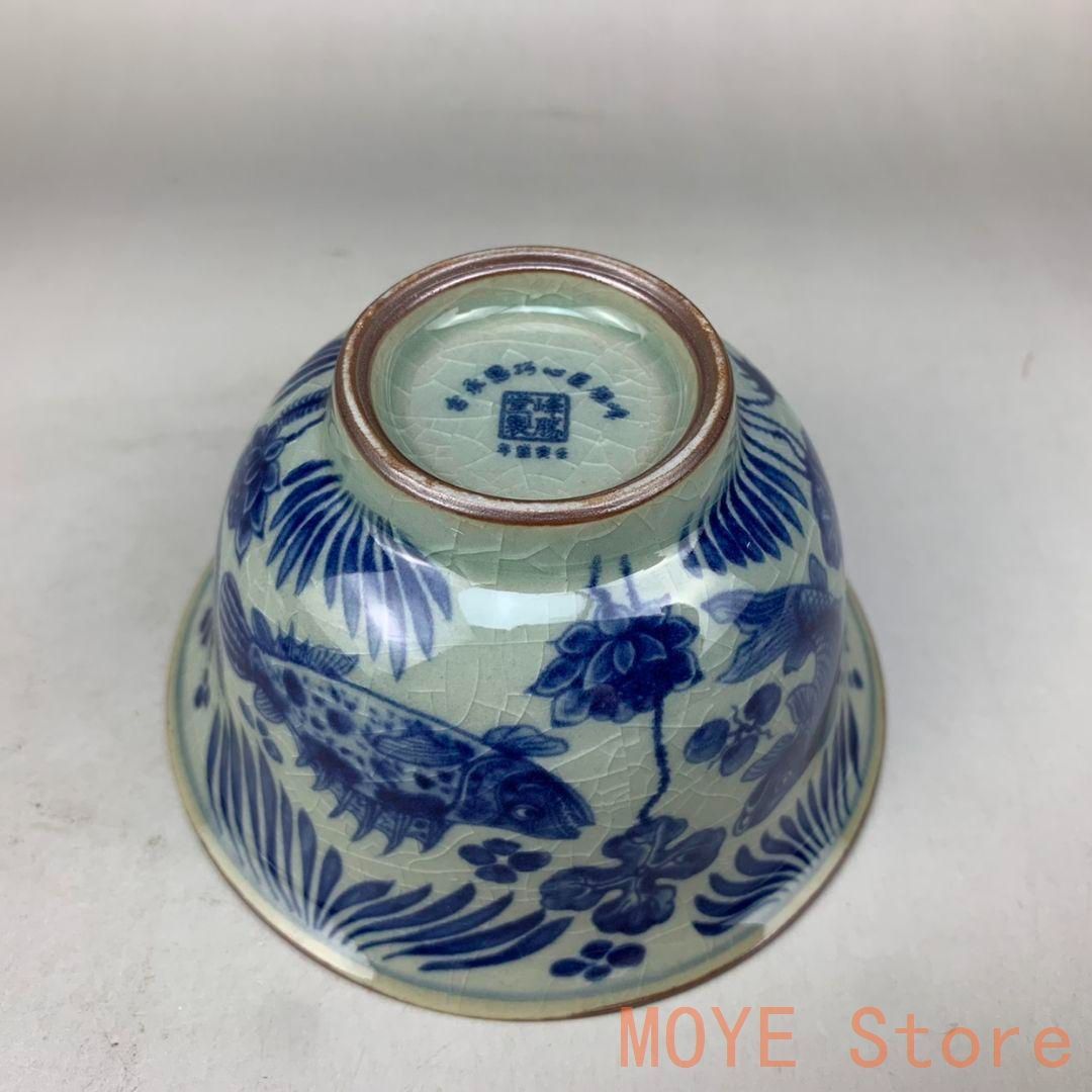 中国茶器 景徳鎮 陶磁器 鯖藻紋開片三才蓋碗 茶道具 工芸品 置物