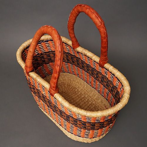 アフリカ　ブルキナファソ　楕円形　マルシェバスケット 2ハンドル　(XL) No.6　カゴ　籠　エレファントグラス