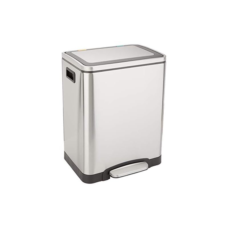 ベーシック ゴミ箱 2分別 2×15L 15リットル ソフトクローズ 静音 分別 内側バケツ2個 ふた付き ペダル付き スチール製 つや消しステンレス おしゃれ 長方形