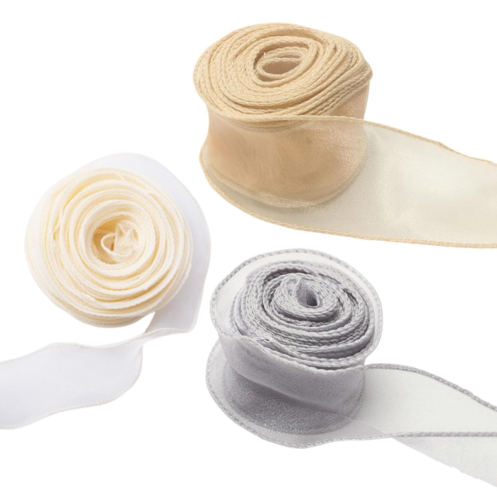 新品 YFFSFDC オーガンジーリボン 長さ約9m 幅 4cmリボン 飾り 手芸 ラッピング バレンタイン 無地 ギフトラッピング DIY 花束弓結婚式パーティーの装飾 ヘアアクセサリー3巻入 (グレー+ゴールド+
