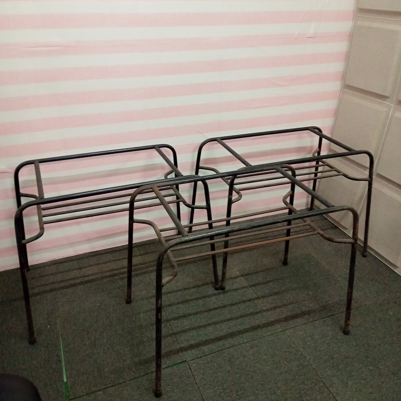 ◯ レトロ 3個セット 当時物 古い鉄脚 アイアンテーブル脚 作業台 店舗